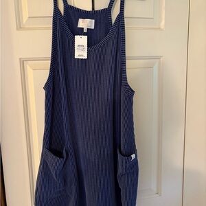 Blue Ribbed Sleeveless Romper